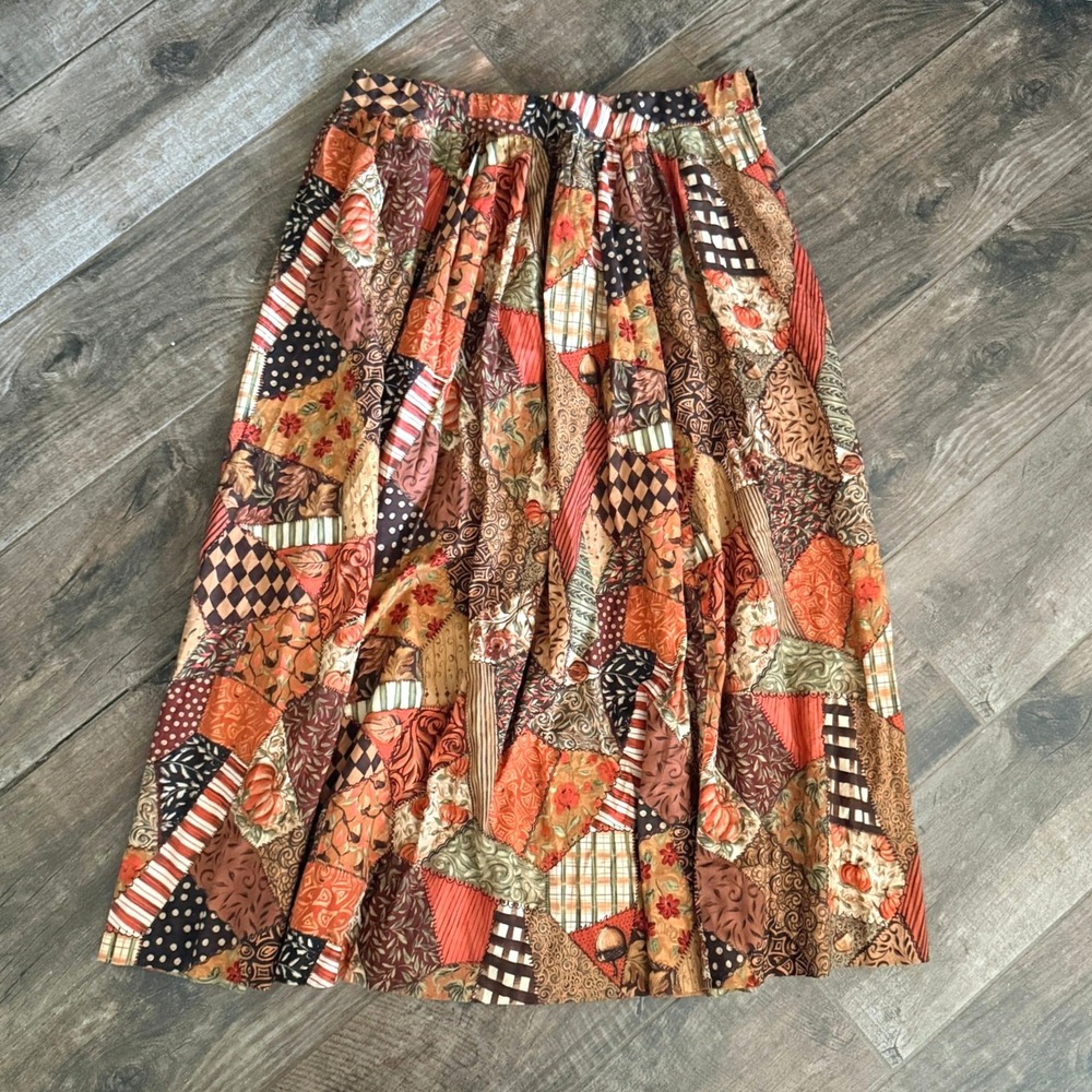 Handmade Women's Vintage Autumn Patchwork Maxi Skirt, Multicolor,XL